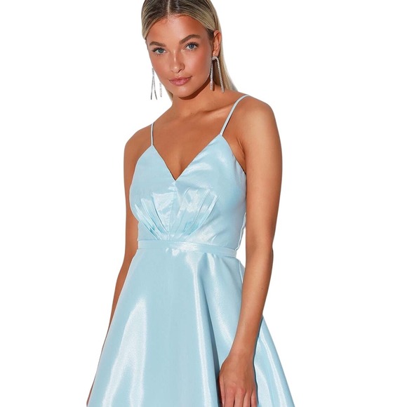 Lulus Light‎ Blue Satin Mini Dress V Neck Sleeveless Cocktail Party Small NWT - Picture 4 of 7